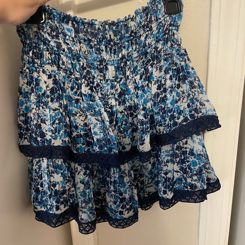 Ramy Brook Blue Shimmer Ruffle Skirt